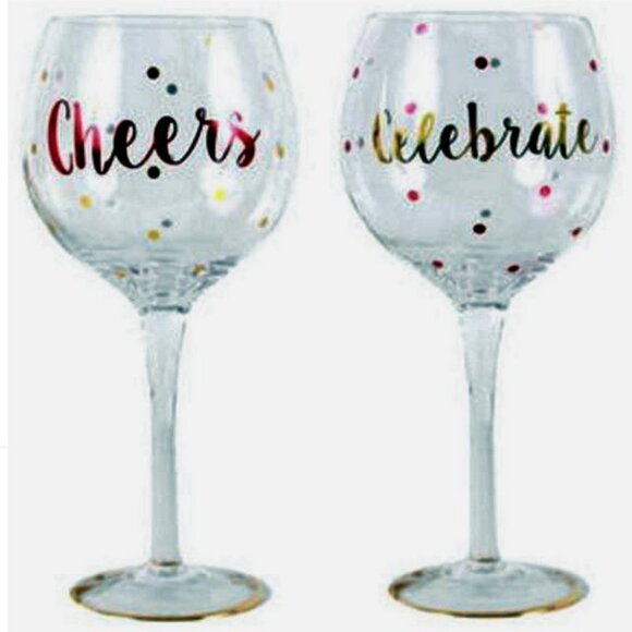 Set of Two Red and Gold Metallic Wine Glasses "Celebrate" and "Cheers" - Picture 1 of 1